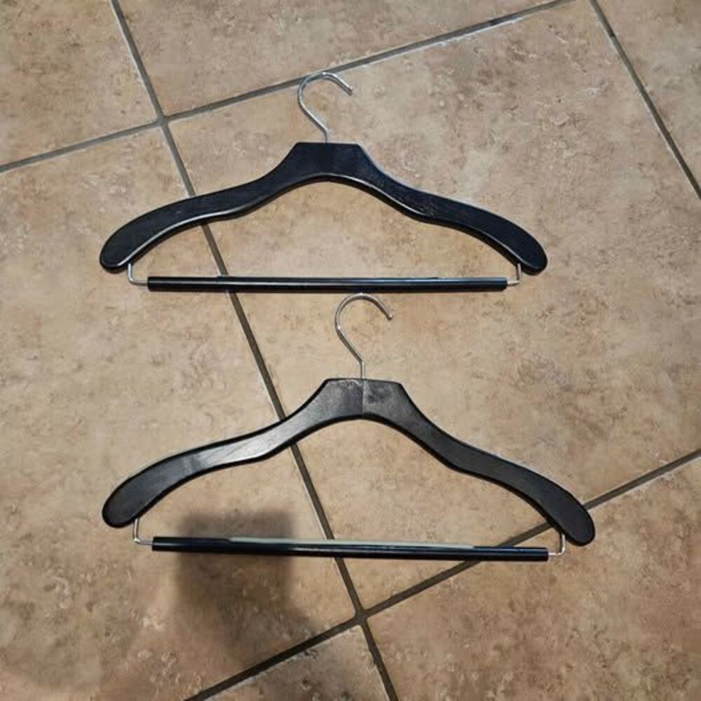 Set of 2 Black Wooden Suit Hangers